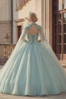 Laden Sie das Bild in den Galerie-Viewer, Glitzerndes Ballkleid Sweetheart Pailletten Mintgrünes Abschlusskleid mit Umhang