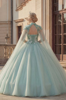 Glitzerndes Ballkleid Sweetheart Pailletten Mintgrünes Abschlusskleid mit Umhang