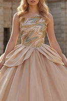 Laden Sie das Bild in den Galerie-Viewer, Glitzerndes Pailletten Ballkleid mit einer Schulter Champagner Abschlusskleider
