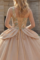 Laden Sie das Bild in den Galerie-Viewer, Glitzerndes Pailletten Ballkleid mit einer Schulter Champagner Abschlusskleider