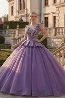 Laden Sie das Bild in den Galerie-Viewer, Lila V-Ausschnitt Appliquiertes Ballkleid mit Blumen Abschlusskleid