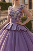 Laden Sie das Bild in den Galerie-Viewer, Lila V-Ausschnitt Appliquiertes Ballkleid mit Blumen Abschlusskleid