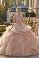 Laden Sie das Bild in den Galerie-Viewer, Einschulter Champagner Abschlusskleid mit Rüschen