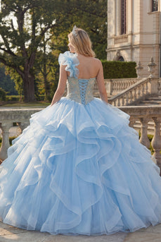 Ballkleid Einschulter Himmelblaues Appliquiertes Abschlusskleid mit Rüschen