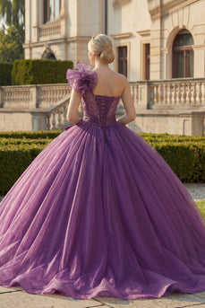 Einschulter Ballkleid Dunkelviolettes Abschlusskleid mit Rüschen