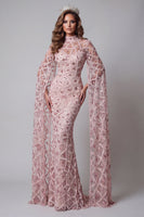 Laden Sie das Bild in den Galerie-Viewer, Hochhalsiges Rouge-Pailletten-Mermiaden-Pageant-Kleid