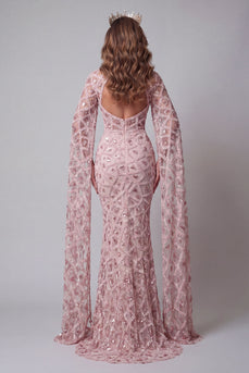 Hochhalsiges Rouge-Pailletten-Mermiaden-Pageant-Kleid