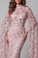 Laden Sie das Bild in den Galerie-Viewer, Hochhalsiges Rouge-Pailletten-Mermiaden-Pageant-Kleid