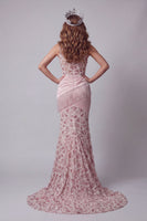 Laden Sie das Bild in den Galerie-Viewer, Einschulter-Rouge-Pailletten-Pageant-Kleid mit Quaste