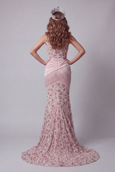 Einschulter-Rouge-Pailletten-Pageant-Kleid mit Quaste