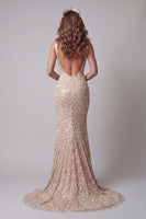 Laden Sie das Bild in den Galerie-Viewer, Champagner-Pailletten-Meerjungfrauen-V-Ausschnitt-Pageant-Kleid