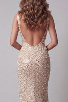 Laden Sie das Bild in den Galerie-Viewer, Champagner-Pailletten-Meerjungfrauen-V-Ausschnitt-Pageant-Kleid