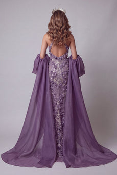 Halter-lila Meerjungfrauen-Pageant-Kleid mit Umhang