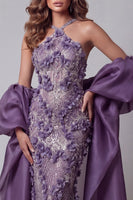 Laden Sie das Bild in den Galerie-Viewer, Halter-lila Meerjungfrauen-Pageant-Kleid mit Umhang