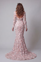 Laden Sie das Bild in den Galerie-Viewer, Langärmeliges Rouge-Meerjungfrauen-Pageant-Kleid mit 3D-Blumen