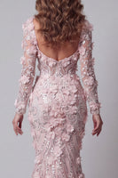 Laden Sie das Bild in den Galerie-Viewer, Langärmeliges Rouge-Meerjungfrauen-Pageant-Kleid mit 3D-Blumen