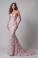 Laden Sie das Bild in den Galerie-Viewer, Glitzerndes Rouge-Korsett Meerjungfrauen-Langperlen-Blumen-Pageant-Kleid