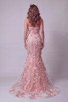 Laden Sie das Bild in den Galerie-Viewer, Glitzerndes Blush Korsett Meerjungfrauen Langes Blumen Ballkleid mit Strasssteinen