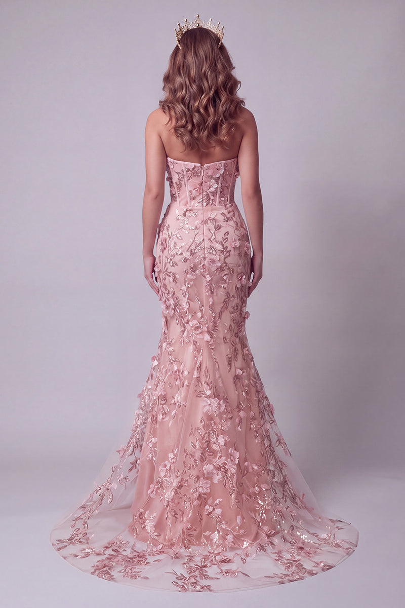 Laden Sie das Bild in den Galerie-Viewer, Glitzerndes Blush Korsett Meerjungfrauen Langes Blumen Ballkleid mit Strasssteinen