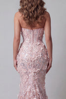 Laden Sie das Bild in den Galerie-Viewer, Glitzerndes Rouge-Korsett Meerjungfrauen-Langperlen-Blumen-Pageant-Kleid
