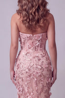 Laden Sie das Bild in den Galerie-Viewer, Glitzerndes Blush Korsett Meerjungfrauen Langes Blumen Ballkleid mit Strasssteinen