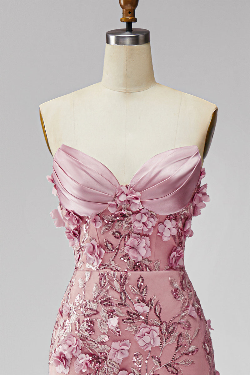 Laden Sie das Bild in den Galerie-Viewer, Glitzerndes Blush Korsett Meerjungfrauen Langes Blumen Ballkleid mit Strasssteinen