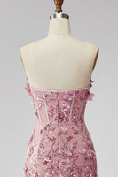 Laden Sie das Bild in den Galerie-Viewer, Glitzerndes Blush Korsett Meerjungfrauen Langes Blumen Ballkleid mit Strasssteinen