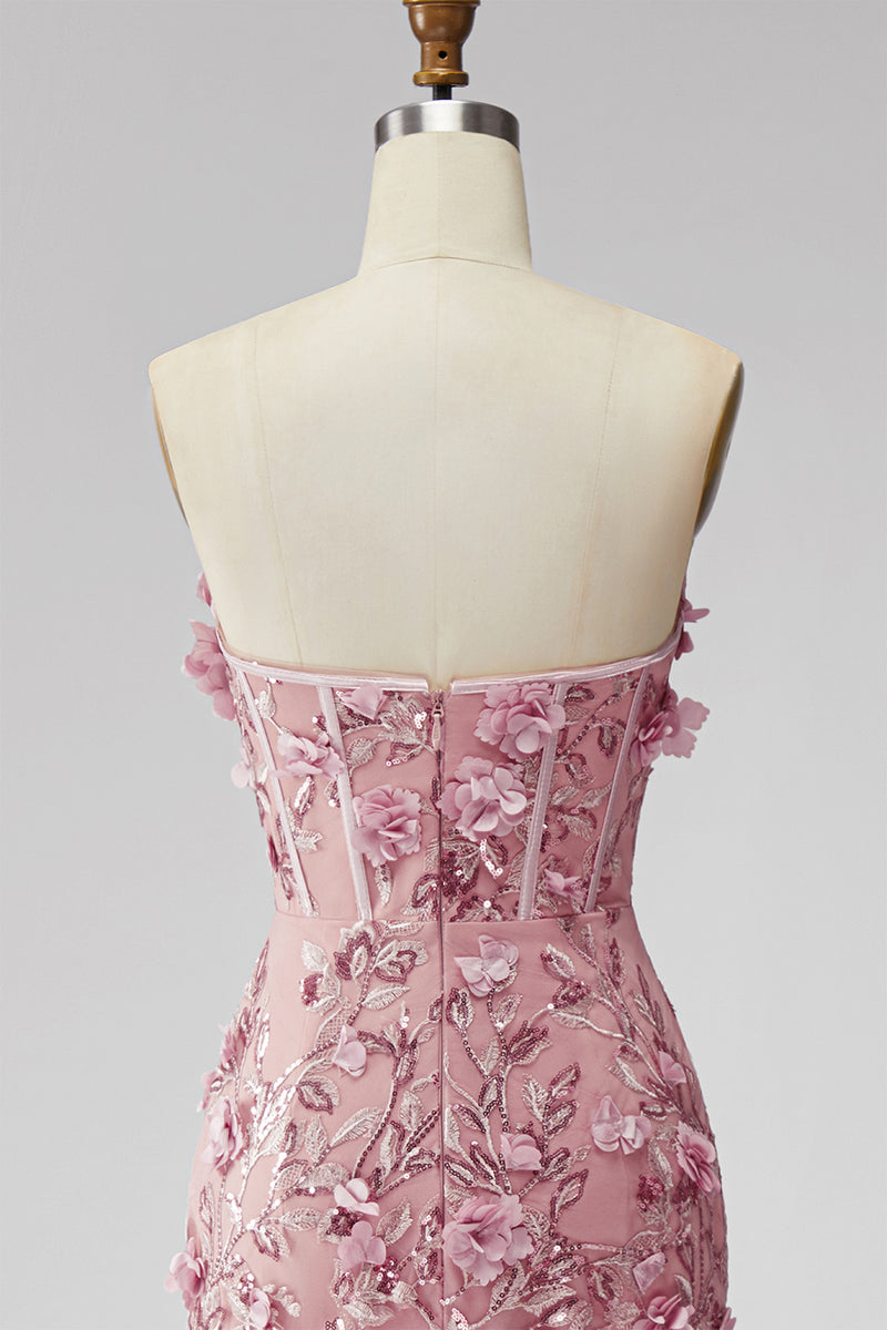 Laden Sie das Bild in den Galerie-Viewer, Glitzerndes Blush Korsett Meerjungfrauen Langes Blumen Ballkleid mit Strasssteinen