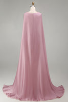 Laden Sie das Bild in den Galerie-Viewer, Glitzerndes Rosa Trägerloses Meerjungfrauen Langes Strasssteinen Ballkleid mit Umhang