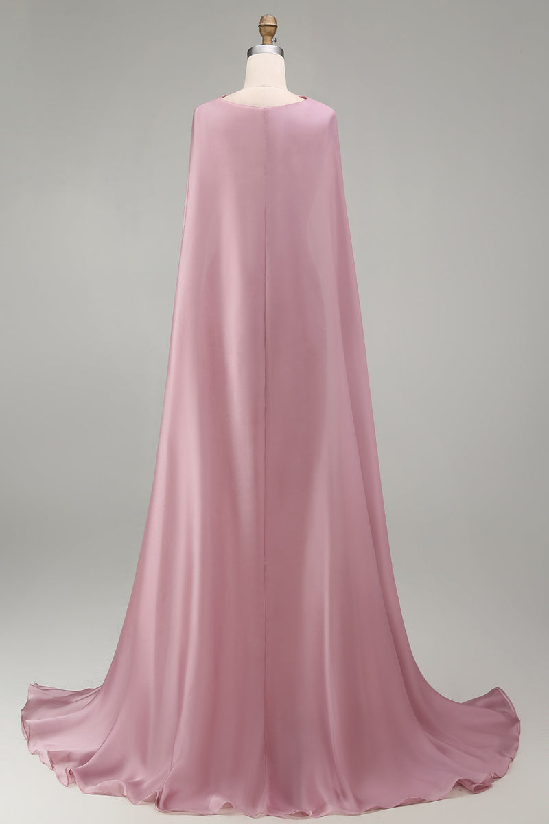 Laden Sie das Bild in den Galerie-Viewer, Glitzerndes Rosa Trägerloses Meerjungfrauen Langes Strasssteinen Ballkleid mit Umhang