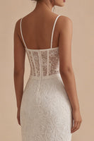 Laden Sie das Bild in den Galerie-Viewer, Weiße Spitzen Spaghettiträger Bodycon Midi Korsett Standesamtkleid