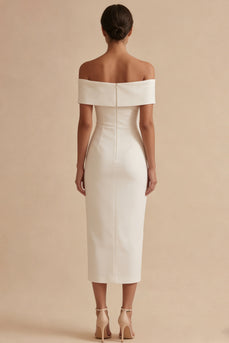 Weißes Schulterfreies Bodycon Midi Standesamtkleid