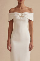 Laden Sie das Bild in den Galerie-Viewer, Weißes Schulterfreies Bodycon Midi Standesamtkleid