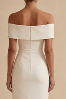 Laden Sie das Bild in den Galerie-Viewer, Weißes Schulterfreies Bodycon Midi Standesamtkleid