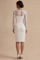 Laden Sie das Bild in den Galerie-Viewer, Weißes Midi Bodycon Blumen Standesamt Kleid mit Spitze