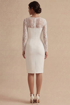 Weißes Midi Bodycon Blumen Standesamt Kleid mit Spitze