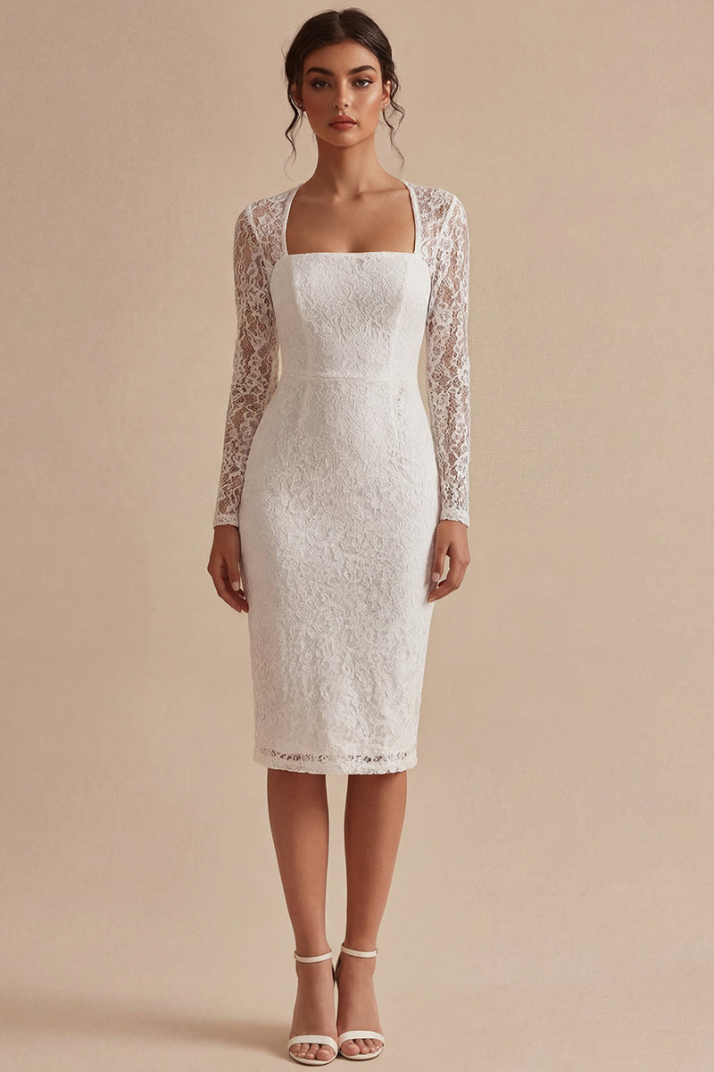 Laden Sie das Bild in den Galerie-Viewer, Bodycon Spitzen-Langärmeliges weißes Boho-Verlobungskleid