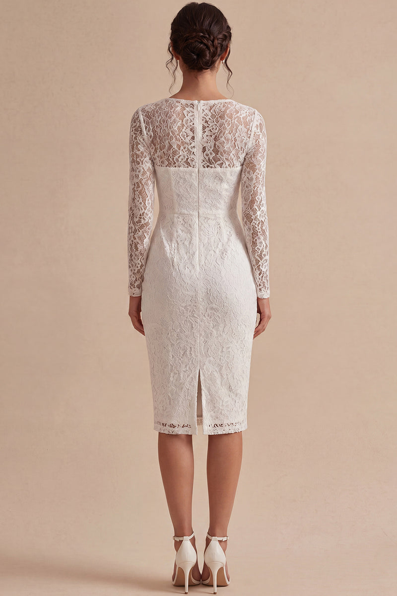 Laden Sie das Bild in den Galerie-Viewer, Bodycon Spitzen-Langärmeliges weißes Boho-Verlobungskleid