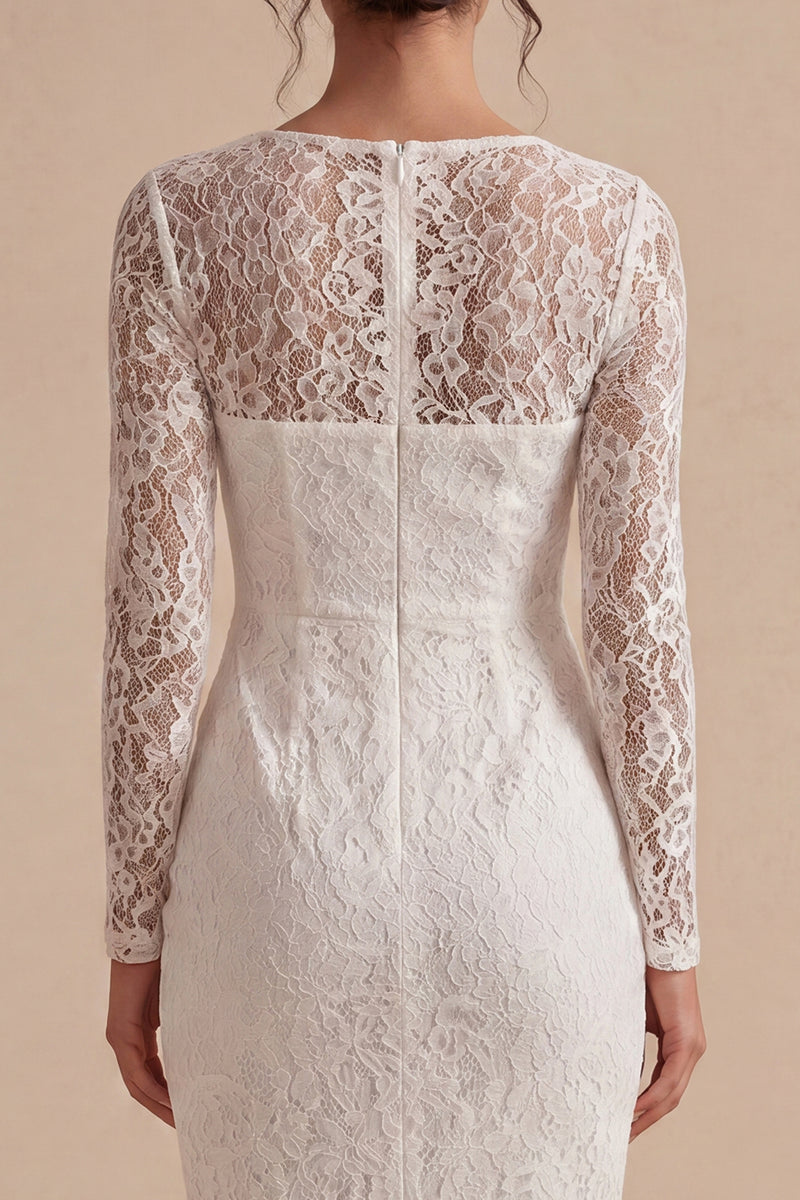 Laden Sie das Bild in den Galerie-Viewer, Bodycon Spitzen-Langärmeliges weißes Boho-Verlobungskleid