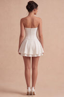 Laden Sie das Bild in den Galerie-Viewer, Trägerloses Weißes A-Linie Korsett Mini Standesamtkleid