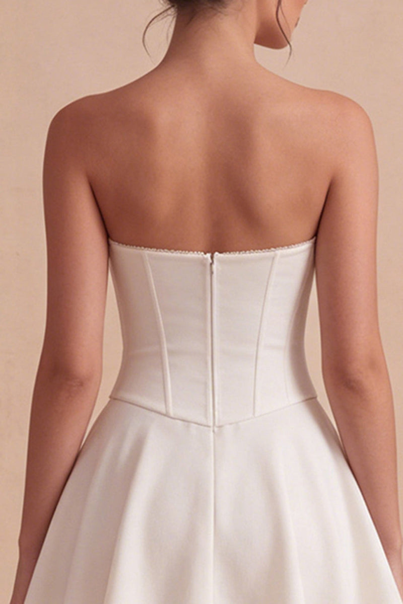 Laden Sie das Bild in den Galerie-Viewer, Trägerloses Weißes A-Linie Korsett Mini Standesamtkleid