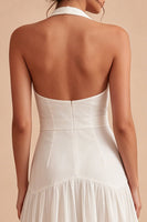 Laden Sie das Bild in den Galerie-Viewer, Halter Weißes A-Linie Mini Standesamtkleid mit Schleife