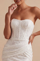 Laden Sie das Bild in den Galerie-Viewer, Glitzerndes Trägerloses Bodycon Pailletten Korsett Kleines weißes Kleid