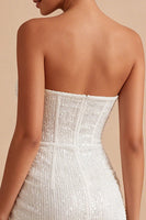 Laden Sie das Bild in den Galerie-Viewer, Glitzerndes Trägerloses Bodycon Pailletten Korsett Kleines weißes Kleid