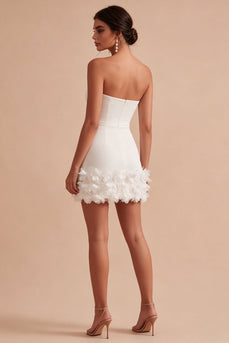 Sweetheart Bodycon Weißes 3D-Blumen Mini Standesamtkleid