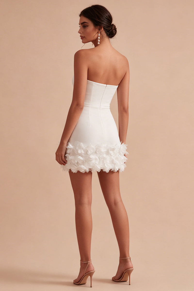 Laden Sie das Bild in den Galerie-Viewer, Sweetheart Bodycon Weißes 3D-Blumen Mini Standesamtkleid