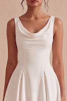 Laden Sie das Bild in den Galerie-Viewer, Weißes Cowl-Ausschnitt A-Linie Mini Standesamtkleid