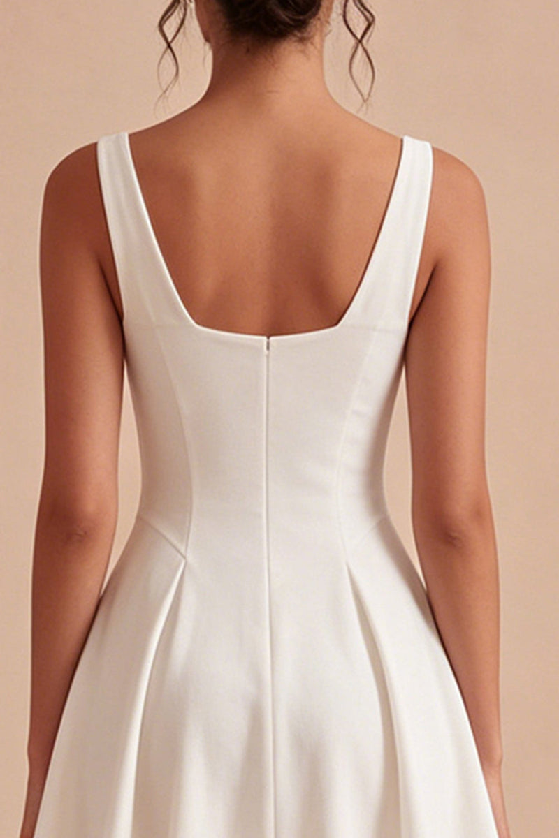 Laden Sie das Bild in den Galerie-Viewer, Weißes Cowl-Ausschnitt A-Linie Mini Standesamtkleid
