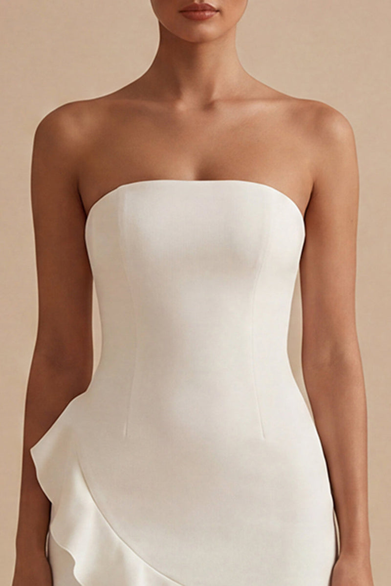 Laden Sie das Bild in den Galerie-Viewer, Trägerloses Bodycon Standesamtkleid mit Rüschen