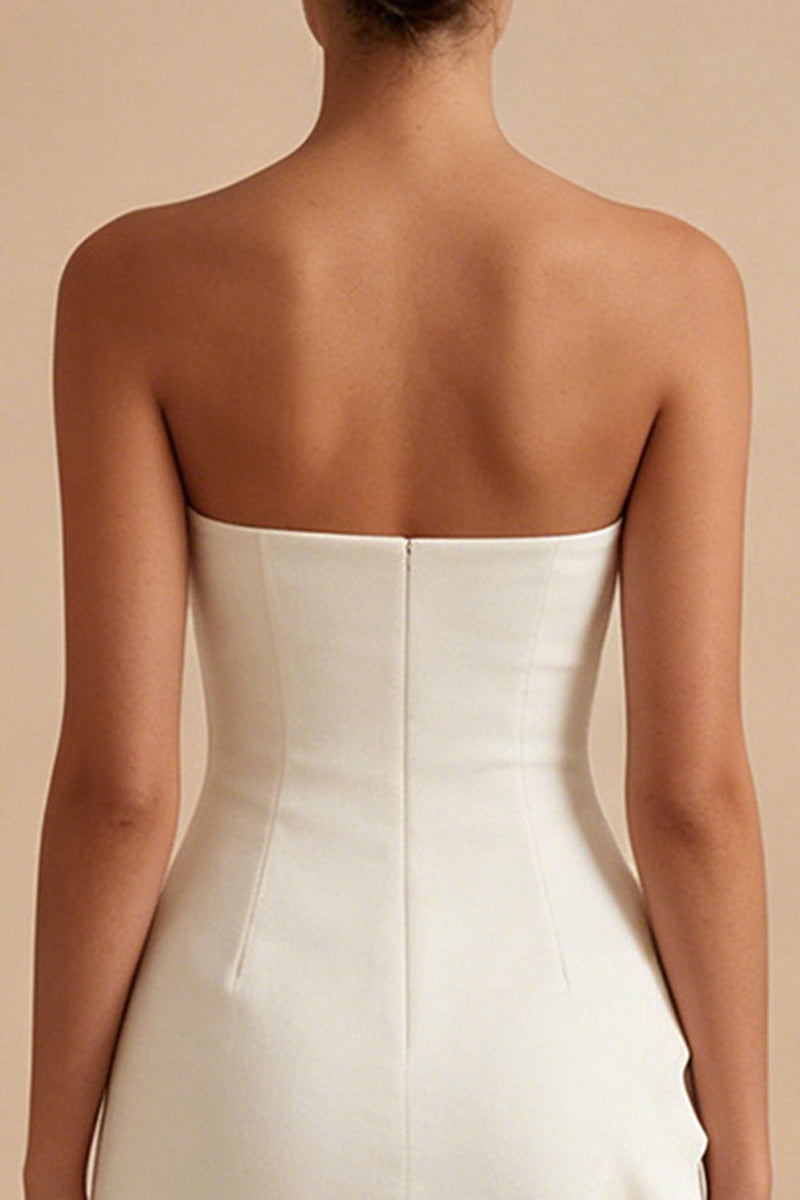 Laden Sie das Bild in den Galerie-Viewer, Trägerloses Bodycon Standesamtkleid mit Rüschen